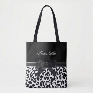 Zwarte lint-luipaard tote bag