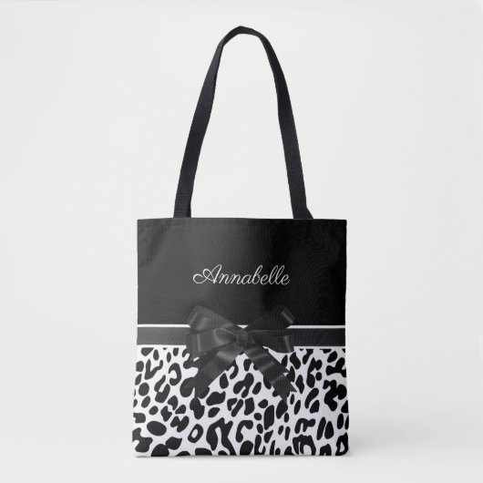 Zwarte lint-luipaard tote bag (Voorkant)