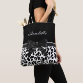 Zwarte lint-luipaard tote bag (Dichtbij)