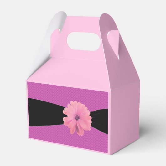 Zwarte Lint Roze Bloem Bedankdoosjes (Voorkant Zijde)
