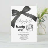 Zwarte lint strik 21e verjaardagsuitnodiging kaart (Staand voorkant)