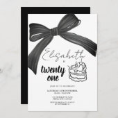 Zwarte lint strik 21e verjaardagsuitnodiging kaart (Voorkant / Achterkant)