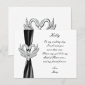 Zwarte lint Zilveren zwanen bruidsmeisje kaart (Voorkant / Achterkant)