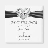 Zwarte lint zilveren zwanen Save The Date-magneet Magneet (Voorkant)