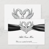 Zwarte lint zilveren zwanen tafel plaatskaart (Voorkant / Achterkant)