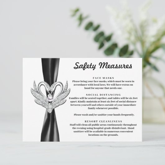 Zwarte lint Zilveren zwanen veiligheidsmaatregelen Informatiekaartje (Staand voorkant)