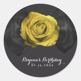 Zwarte linten boog & gele roos ELKE KLEUR Elegant Ronde Sticker