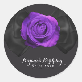 Zwarte linten boog & paarse roos ELKE KLEUR Elegan Ronde Sticker
