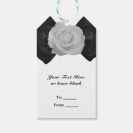 Zwarte linten strik en witte roos Elegant aangepas Cadeaulabel