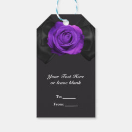 Zwarte linten strik & paarse roos ELKE KLEUR Favor Cadeaulabel