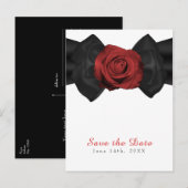 Zwarte linten strik & rode roos Elegant Save the D Aankondigingskaart (Voorkant / Achterkant)
