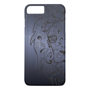 Zwarte Lion Sugar Skull Blue Metallic Background iPhone 8/7 Plus Hoesje