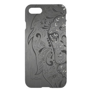 Zwarte Lion Sugar Skull Grey Background iPhone SE/8/7 Hoesje