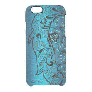 Zwarte Lion Sugar Skull Metallic Blue Background Doorzichtig iPhone 6/6S Hoesje