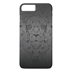 Zwarte Lion Sugar Skull Metallic Grey Background Case-Mate iPhone Case