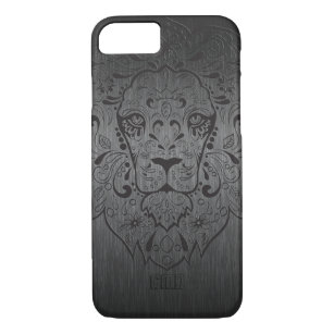 Zwarte Lion Sugar Skull Metallic Grey Background Case-Mate iPhone Case