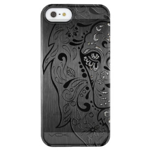 Zwarte Lion Sugar Skull Metallic Grey Background Doorzichtig iPhone SE/5/5s Hoesje