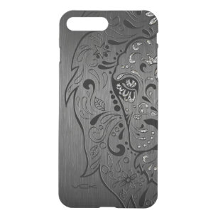 Zwarte Lion Sugar Skull Metallic Grey Background iPhone 8/7 Plus Hoesje