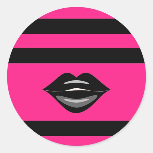 Zwarte lippen hete roze strepen stickers (Voorkant)