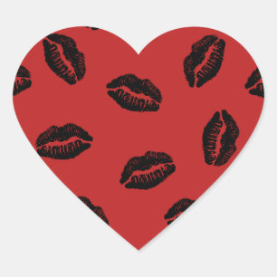 Zwarte lippen patroon op rode achtergrond hart sticker