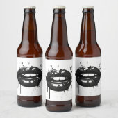 Zwarte lippen stijlvolle mode kus make-up artiest bier etiket (Flessen)