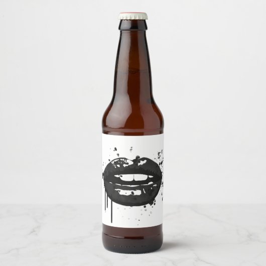 Zwarte lippen stijlvolle mode kus make-up artiest bier etiket (Voorkant)