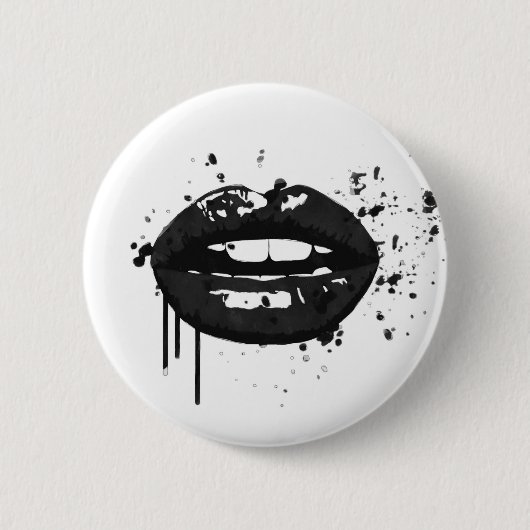 Zwarte lippen stijlvolle mode kus make-up artiest ronde button 5,7 cm (Voorkant)