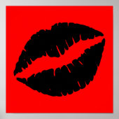 Zwarte lippenstift kus grafisch op rood poster (Voorkant)