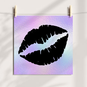 Zwarte lippenstift kus op pastel iriserende Folie Poster
