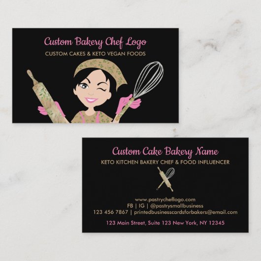 Zwarte Logo bakkerij Chef Eucalyptus Pastry Visitekaartje (Voorkant / Achterkant)