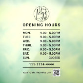 Zwarte logo en QR-code voor openingsuren van bedri Raamsticker (Vel 3)