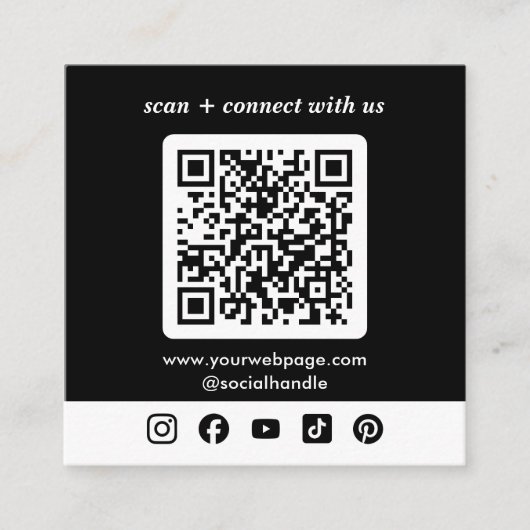 Zwarte Logo QR-code Aangepaste sociale media Vierkante Visitekaartje (Voorkant)