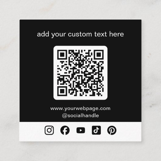 Zwarte Logo QR-code Aangepaste sociale media Vierkante Visitekaartje (Achterkant)