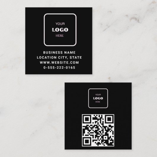 Zwarte Logo QR Code Scan minimalistisch Vierkante Visitekaartje (Voorkant / Achterkant)