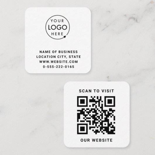 Zwarte Logo QR Code Scan minimalistisch Vierkante Visitekaartje (Voorkant / Achterkant)
