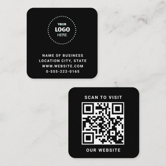 Zwarte Logo QR Code Scan minimalistisch Vierkante Visitekaartje (Voorkant / Achterkant)