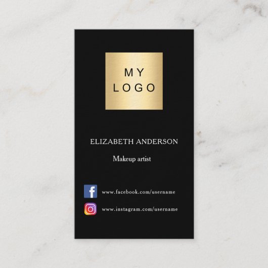 Zwarte logo Qr code social media premium Visitekaartje (Voorkant)