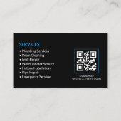 Zwarte Loodgietersdienst QR-code Visitekaartje (Achterkant)