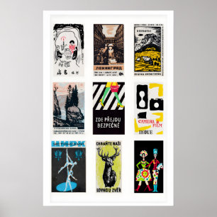 Zwarte Luciferdoosjes Labels Rasterprint, Vintage  Poster