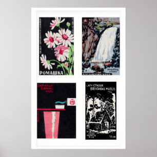 Zwarte Luciferdoosjes Labels Rasterprint, Vintage  Poster