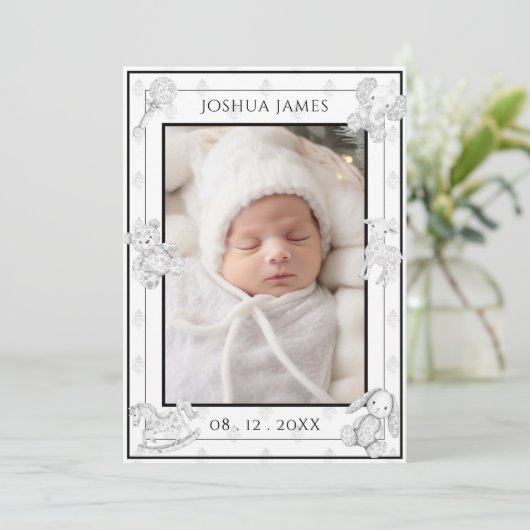 Zwarte Luiers Baby Jongen Geboorteaankondiging Kaart (Staand voorkant)