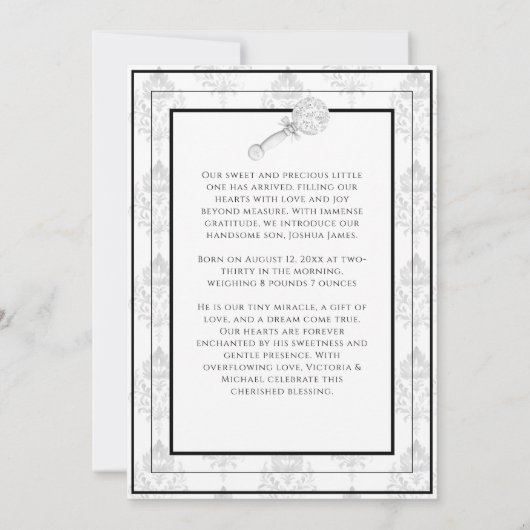 Zwarte Luiers Baby Jongen Geboorteaankondiging Kaart (Achterkant)