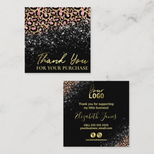 Zwarte-luipaard afdrukken Hartelijk dank voor uw a Vierkante Visitekaartje (Voorkant / Achterkant)