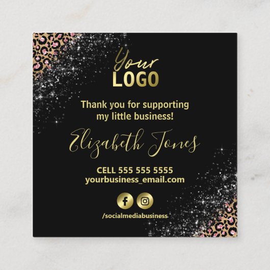 Zwarte-luipaard afdrukken Hartelijk dank voor uw a Vierkante Visitekaartje (Achterkant)
