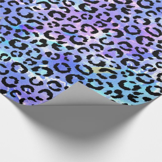 Zwarte luipaard afdrukken op blauwe Waterverf acht Cadeaupapier (Hoek)