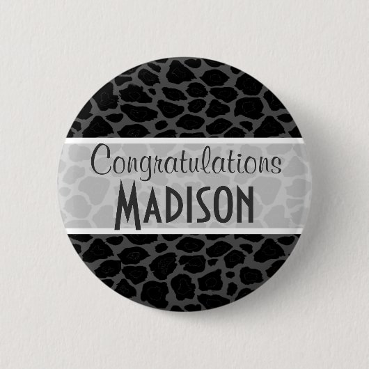 Zwarte luipaard dierenprint ronde button 5,7 cm (Voorkant)