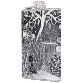 Zwarte luipaard in het oerwoud - handgetekend, op heupfles (Links)