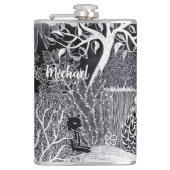 Zwarte luipaard in het oerwoud - handgetekend, op heupfles (Voorkant)