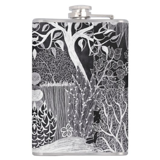 Zwarte luipaard in het oerwoud - handgetekend, op heupfles (Achterkant)