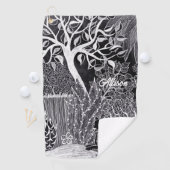 Zwarte luipaard in het oerwoud, handgetekend, op m golfhanddoek (Insitu)